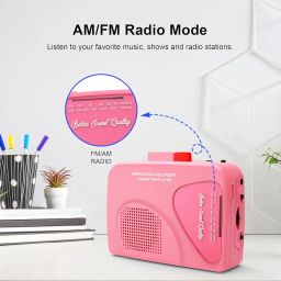 Portable Cassette Player Recorder with AM/FM Radio, Built-in Speaker & Headphone Jack, Belt Clip Included-Pink image 5