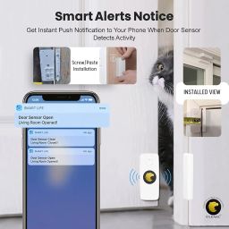 OldArc WiFi Smart Door Contact Sensor | Wireless Door/Window Open Sensor with Mobile App Alert for Home Security System | Smart App Door Open Sensor Compatible with Smartlife Alexa Siri | AAA Battery image 1