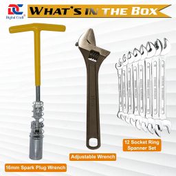 Digital Craft 16MM Spark Plug Wrench with 10" Adjustable Screw Wrench & 8Pc Double Open Spanner Set – Multipurpose Hand Tool Kit for Vehicle & Mechanical Repair image 4