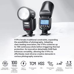 Godox V1 PRO S Camera Flash Compatible with Sony Camera Flash+2.4G Wireless+1/8000s HSS+1.3s Recycle Time+M/TTL Flash Mode+Detachable Sub Flash Speedlite+Support Type-c image 1