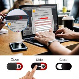 LUMOS CRAFT 2 in 1 Webcam Cover Slider Shutter to Prevent Accidental Left Open Ultra Thin Universal Design for Laptop, iMac, MacBook (Black) - Pack of 3 image 1