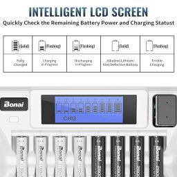 BONAI 8+1 Bay AA Battery Charger with LCD Display for Rechargeable AA/AAA NiMH/NiCd 9V Rechargeable Batteries image 1