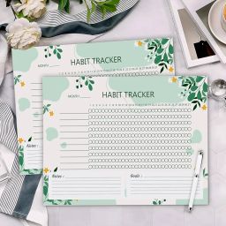 Monthly Habit Tracker (A4 Size,13 Sheets) Undated Planner Sheets With Goals For Self Improvement (Design 2) image 1