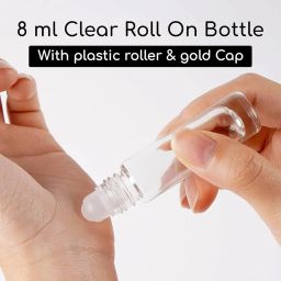 Likla Empty Clear Roll On Glass Bottles (8 ml) With Gold Cap & Plastic Roll On for Essential Oils, Perfumes, Lip Balms| Refillable Reusable Leakproof Bottle (3) image 1