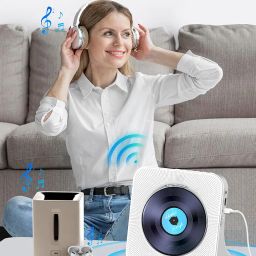Portable Kpop Music Player with HiFi Speaker,CD Player with Bluetooth, Remote Control,LCD Display,Sleep Timer,Headphone Jack, Supports CD/Bluetooth/FM Radio/U-Disk/AUX for Home (White) image 3