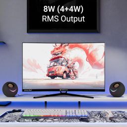 ZEBRONICS Blues 2.0 Computer Speakers, 8 Watts, 45° Elevated Drivers, Dual Passive Radiators, USB Powered, AUX, Volume Control Knob, RGB LED, for Laptops & Desktop (Black) image 1