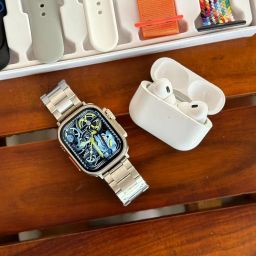 evaaenterprises EVAA i20 Ultra MAX Suit | 10 in 1 Set i20 Ultra MAX Suit SmartWatch + Aiirpods Pro with Transparent Watch Screen Guard with 7 Straps | HD Display | Bluetooth Calling | Sports Mode image 1