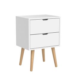 Bed Side Table with 2-Drawer Nightstand, Accent or End Table with Storage (White)(Wood) image 5