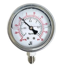 "Ji" Japsin Instrumentation Economical Compound Gauge Glycerin Filled, 2 1/2" Dial, Range -1 to 2.1 Kg/Cm2 With Dual Scale of -30 inHg to 30 PSI, Direct Mounting Bottom Entry, 1/4" BSP (M) Connection image 1