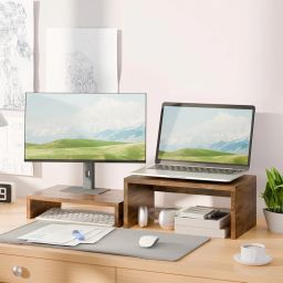 carpentray Higher Monitor Stand Riser, Wood Monitor Riser with Storage for Desk Small Monitor Stand TV/Screen/PC/Laptop Riser Computer Stand Desktop Shelf (Brown) image 4