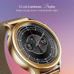 boAt Enigma Daze Women's Luxury Smart Watch w/ 1.3”(3.3cm) Luminous Display, Emergency SOS Live Location Sharing, Functional Crown, Watch Face Studio, QR Tray, BT Calling, HR & SpO2 (Metallic Gold) image 3