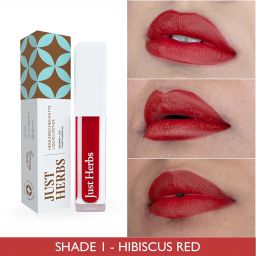 Just Herbs Ayurvedic Creamy Matte Long Lasting Liquid Lipstick, Lightweight & Hydrating Lip Colour with Liquorice & Sweet Almond Oil - Hibiscus Red image 2