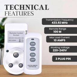 Blackt Electrotech BT16H | 3-Pin Wireless RF Remote Control Power Outlet Switch Socket | 230V 10A Plug with 1 Remote | 100m Range | for Light, Fan, TV & Appliances (2 Socket + 1 Remote) image 4