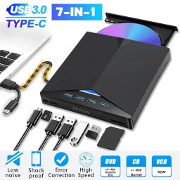GR Deals 7-in-1 External CD DVD Drive for Laptop, USB 3.0 USB C Portable CD/DVD ROM +/-RW DVD Player with TF/SD Card Slots, Optical Disk Drive Reader Writer Burner Fit for Laptop/PC etc.(Black) image 1