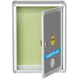 Krevia Ticket Box Letter Box for Home or Office Comment Box with Lock Table top or Wall mounting, 6 Replaceable Labels - 1pc (Silver Color image 1