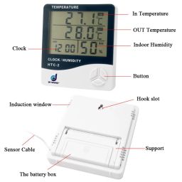 Dr Yonimed HTC-2 Digital Hygrometer with Accurate Temperature Indicator Digital Room Thermometer Humidity Meter With Sensor Cable LCD Digital Clock Monitor for Indoor & Outdoor (White) image 2