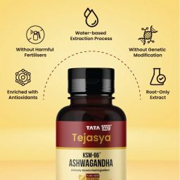 Tata 1mg Tejasya Ashwagandha KSM-66 Capsules | 600 mg Root Extract per Capsule | Supports Energy & Stamina | Clinically Researched | USDA Organic | Non-GMO | 60 Capsules image 4
