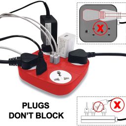 Extension Cord with USB Port 10A 220V-50/60Hz [6 Outlet with 2 USB Port][Fire Proof] [Smart Charging ][Multi-Protection][1.8 Meter Cord] Multi Plug Extension Board for Home Office- Red image 1