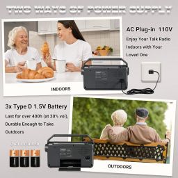 NOAA Weather AM FM Portable Radio with Best Reception,Flashlight, Earphone Jack,Battery Operated Radio by 3X D Cell Batteries or AC Power for ICE Storms Emergency Use,Plug in Wall by PRUNUS J15WB image 3