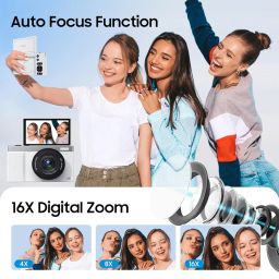 4K Digital Camera, 64MP Vlogging Camera for Photography with 3" 180° Flip Screen, 16X Digital Zoom Point and Shoot Camara with 64GB SD Card for Beginner (White) image 3