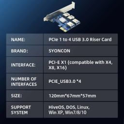 1 to 4 PCIe Riser Card - 4 Risers into 1 PCI Card, USB3.0 Adapter for ETH Miner GPU Crypto Mining Rig image 3