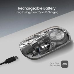 Portronics Toad 8 Transparent Wireless Bluetooth Mouse with Dual Wireless (BT + 2.4 GHz), Rechargeable Battery, Noise-Free Clicking, Show/Hide Desktop, Multi-Device Pair, Adjust Sensitivity (Grey) image 2