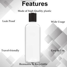 HUNCHA 200ml Squeeze Bottle with Flip Top Cap, Empty BPA-Free Refillable Container For Shampoo, Lotions, Liquid Soap, Creams, Liquid Cosmetic Travel Size Transparent Bottle, Black Flip-Top, Set of 1 image 2