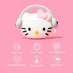 Silicone Case for Apple Airpods 4 (2024) Cute Design for AirPods 4 with Active Noise Cancellation (ANC) with Keychain Shockproof Protective Case (Hello Kitty (White)) image 4