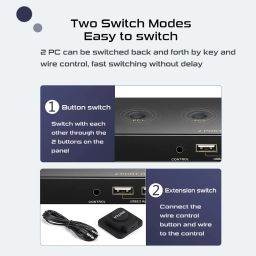 ETZIN KVM Switch for 1 Monitor 2 Computers, DisplayPort DP Share USB 2.0 Devices With 3 USB Hub, 4K@60Hz, 2K@144Hz, 2K@120Hz, Extension Control/2 DP Cable/2 USB Cable image 4