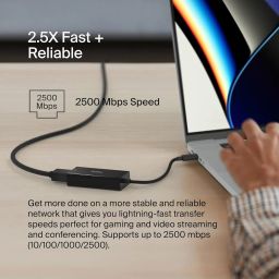 Belkin USB-C to 2.5Gb Ethernet Adapter, USB-If Certified, Supports 10/100/1000/2500Mbps - Desktop, Black image 1