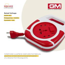 GM 3040 240V Square 2 Pin Flex Box 5 Metre with Handle, Indicator & International Socket (Red and White) image 3