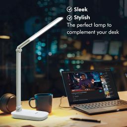 wipro 5W LED Table Lamp for Study, with Smooth Dimming, Use as Emergency Light with Power Bank or with Laptop USB Port, USB Compatible Desk Lamp, White, ABS, (Pack of 1) image 5