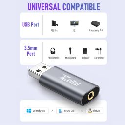 USB Sound Card USB to 3.5mm Jack Audio Adapter USB External Stereo Sound Adapter Splitter Converter for Windows and Mac, Linux, Compatible with PS4, Headset (V Silver) image 5