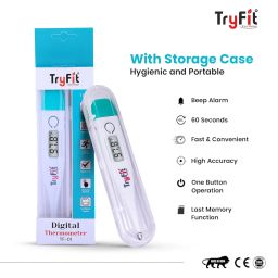 TryFit Digital Thermometer for Babies, Kids, Adults & Pets | 60 Sec Fast Reading | Waterproof Tip | Dual Mode °C/°F | LCD Display | Beep Alert | Mercury-Free | 1 Year Warranty | Battery Included image 3