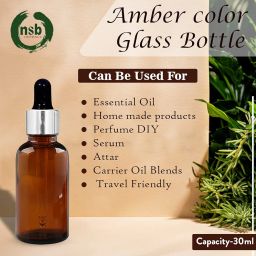 30 Ml Amber Round Empty Glass Bottle/Glass Dropper/Silver Colour Ring/Black Silicone Teat, Refillable, Reusable for Essential Oils, Blends, DIY Perfumes (Pack Of 3) image 3
