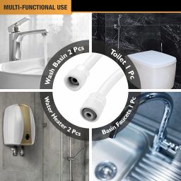 Ruhe® 18 Inches Connection Pipe | PTMT Heavy Duty Connection Pipe |White | Hose Pipe Suitable for Countertop Faucets| Pipe For Basins and Sinks, Geysers & Flush Tanks | Bathroom Accessories (Set Of 2) image 3