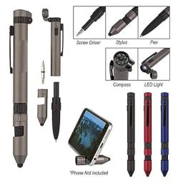 LUOSHI 6 in 1 Multi Functional Military Pen with Compass, Torch, Tools, Phone Stand and Stylus Pack of 1 (Green) image 2