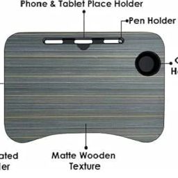 Wood Standard Multi-Purpose Laptop Table With Dock Stand/Study/Bed Table/Foldable & Portable/Ergonomic & Rounded Edges/Non-Slip Legs/Engineered Lapdesk With Cup Holder Black 39.4 Cm, 59.7 cm image 4