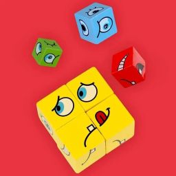 Amitasha Face Change Rubika Cube Game Brain Teaser Wooden Puzzle Educational Toy Cards for Kids and Adult Expressions Matching Emoji Face Changing Blocks image 3
