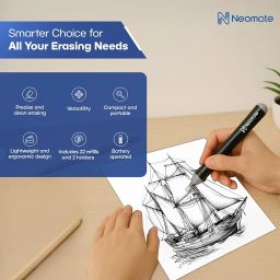 Neomate Slim Battery-Operated Automatic Eraser | Includes 22 Refills and 2 Eraser Holders | Portable Electric Eraser for Precision Drawing & Sketching (Batteries Not Included) image 5