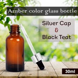 30 Ml Amber Round Empty Glass Bottle/Glass Dropper/Silver Colour Ring/Black Silicone Teat, Refillable, Reusable for Essential Oils, Blends, DIY Perfumes (Pack Of 3) image 1