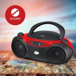 Inc. Portable Top-Loading CD Boombox with AM/FM Radio and 3.5mm Line In for MP3 Device - Red/Black image 1