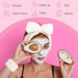 Spa Head Bands And Wrist Set for Makeup Kit Set - Ideal for Face Wash and Makeup Kit Routine - Soft, Absorbent, and Comfortable Headbands and Wristbands for Home Spa Experience image 4