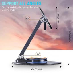 Magnetic Desk Phone Stand for iPhone 14 13 12 Series, Aluminum Phone Holder with 360°Rotation Base Adjustable Foldable Mobile Stand Compatible with iPhone 14 13 12 Pro Max Mini, Mag Safe Case image 3