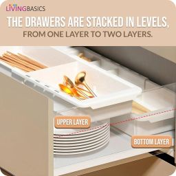 LIVINGBASICS 2 Large 3 Small Expandable Drawer Organizer/Drawer Organizer Tray/Drawer Divider/Expandable Drawer Tray/Adjustable Storage Organiser (White, PPCP Plastic) image 5