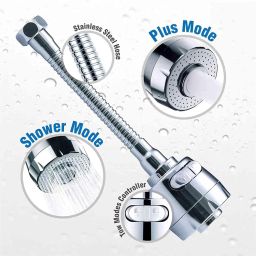 Homava 360 Degree Sink Faucet Sprayer Attachment with 2 modes Tap Extender For Kitchen Sink Rotatable Filter Faucet Nozzle Head with Hose and Universal Connector | 19 X 4.9 X 2.2 CM, Silver image 3