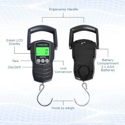 Atom ® Digital Hanging Scale With Stainless Steel Hooks Portable Scale For Luggage, Travel, Fishing, Electronic Scale With 50Kg Capacity. LCD Display. Atom A 321 Digital Hanging Scale. image 2