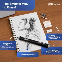Neomate Slim Battery-Operated Automatic Eraser | Includes 22 Refills and 2 Eraser Holders | Portable Electric Eraser for Precision Drawing & Sketching (Batteries Not Included) image 4