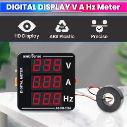 amiciSense Ac Voltmeter Ammeter, 3 In 1 Digital Meter 120A 50~500V Voltage Tester With Frequency And Current Test, Black image 1