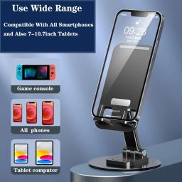 coku Mobile Stand for Desk 360° Rotation Height and Angle Adjustable Phone Holder for Table Foldable Desktop Mobile Holder for Home, Study & Video Shoot Fit for 4-10'' Smatphones (Black) image 1